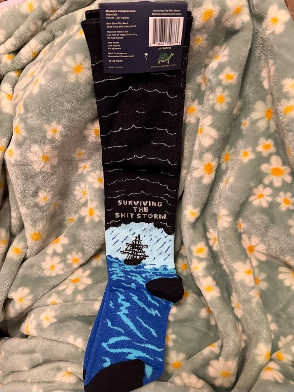 Groovy Things Black Blue ‘Surviving the Storm’ Wide Calf Compression Socks